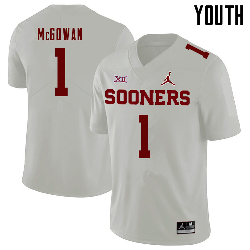 Jordan Brand Youth #1 Seth McGowan Oklahoma Sooners College Football Jerseys Sale-White - Click Image to Close
